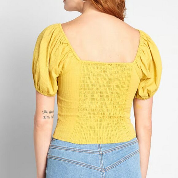 Modcloth Prairie Much So Puff Sleeve Top Yellow Medium - Picture 2 of 6